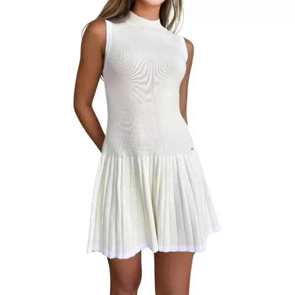 chouyatou Womens Pleated Hem Bodycon Sweater Tank Dress Contrast Striped Ribbed Knit Sweater Mini DressApricot
