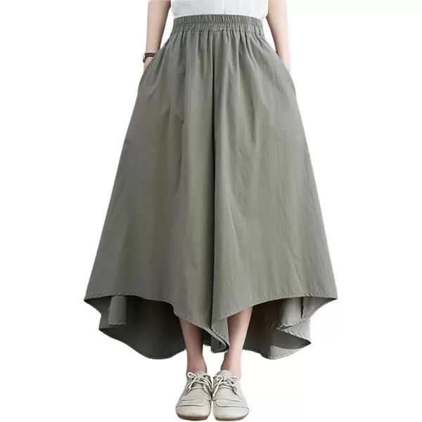 chouyatou Womens Summer Casual High Low Culottes Flowy Pants High Waist Wide Leg Capri Palazzo TrousersArmy Green