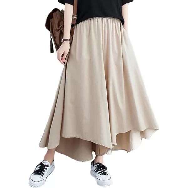 chouyatou Womens Summer Casual High Low Culottes Flowy Pants High Waist Wide Leg Capri Palazzo TrousersLight Khaki