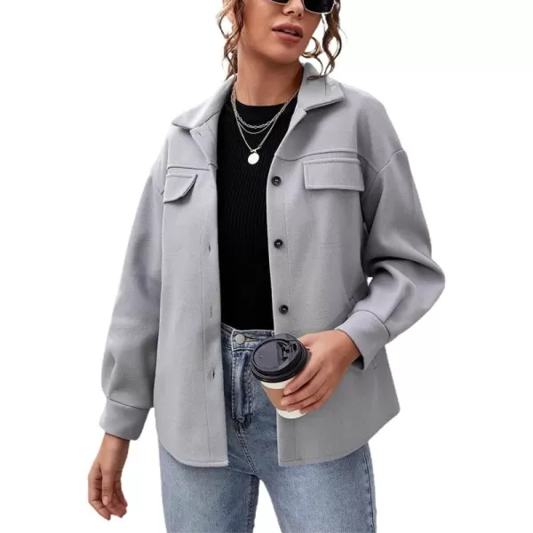 chouyatou Womens Thicken Spread Collar Button Down Shirt Jacket Shacket CoatGrey