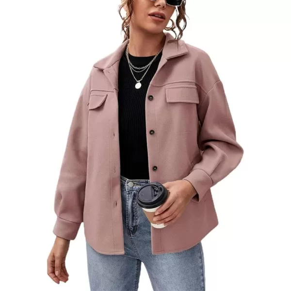 chouyatou Womens Thicken Spread Collar Button Down Shirt Jacket Shacket CoatPink