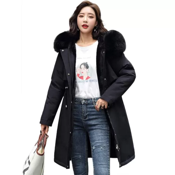 chouyatou Womens Windproof Sherpa Lined Long Winter Parka Coat Faux Fur HoodBlack