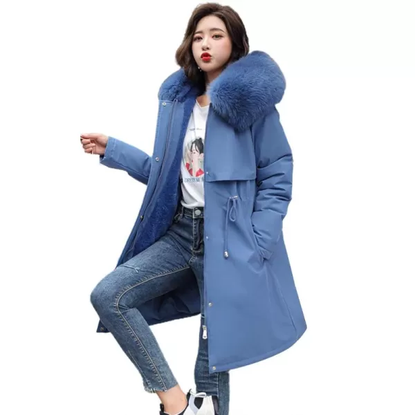 chouyatou Womens Windproof Sherpa Lined Long Winter Parka Coat Faux Fur HoodBlue