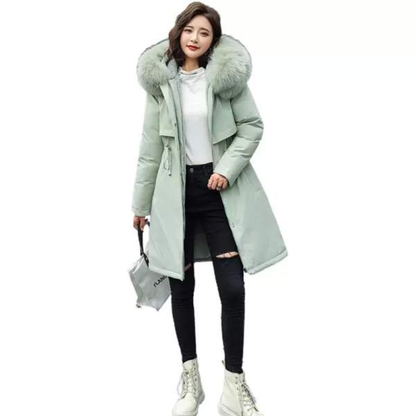 chouyatou Womens Windproof Sherpa Lined Long Winter Parka Coat Faux Fur HoodGreen