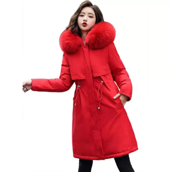 chouyatou Womens Windproof Sherpa Lined Long Winter Parka Coat Faux Fur HoodRed