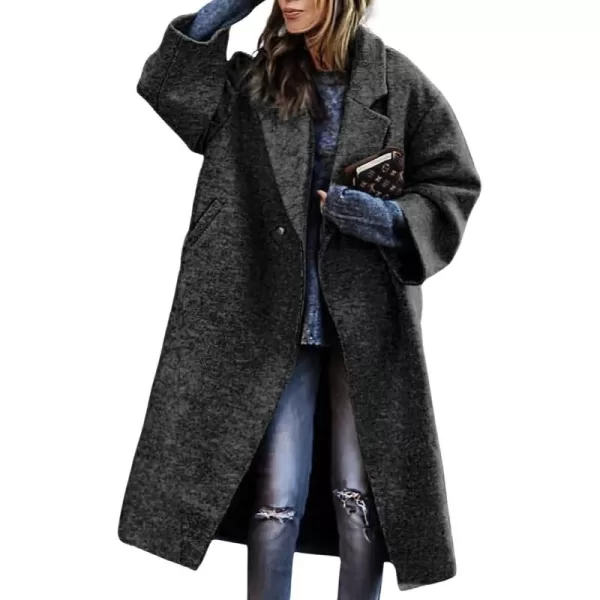 chouyatou Womens Winter Single Breasted Midi Long Wool Coat Notch Lapel Dressy Casual Winter Trench CoatBlack