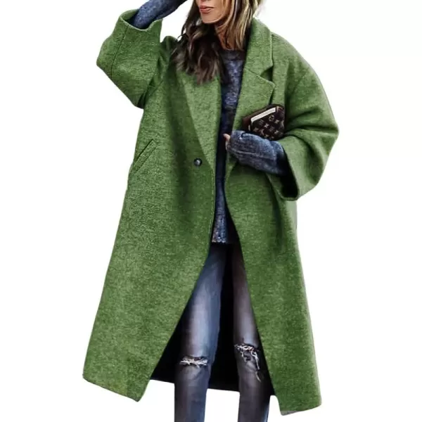 chouyatou Womens Winter Single Breasted Midi Long Wool Coat Notch Lapel Dressy Casual Winter Trench CoatGreen