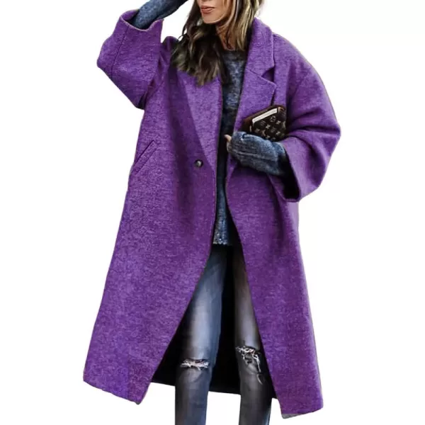 chouyatou Womens Winter Single Breasted Midi Long Wool Coat Notch Lapel Dressy Casual Winter Trench CoatPurple