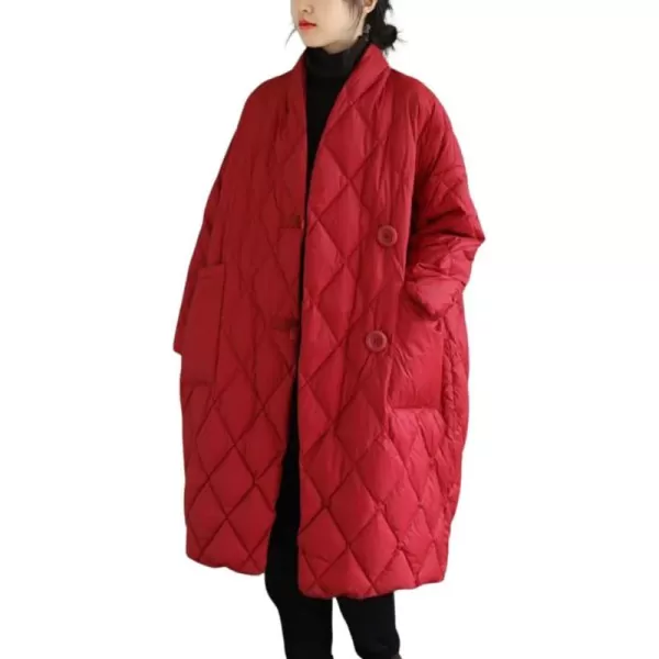 chouyatou Womens Winter Warm Puffer Jacket Stand Collar Diamond Quilted Oversized Long Puffy Down CoatRed