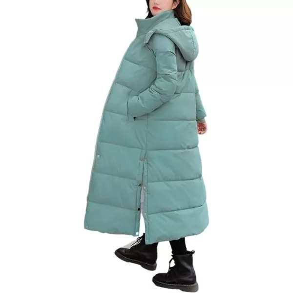 chouyatou Womens Winter Windproof Puffer Coat Hooded Long Quilted Parka Down OuterwearGreen