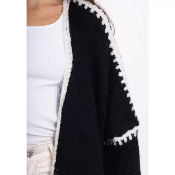 chouyatou Women Fall Open Front Color Block Cardigan Sweater Casual Striped Chunky Knit Oversized CardiganBlack