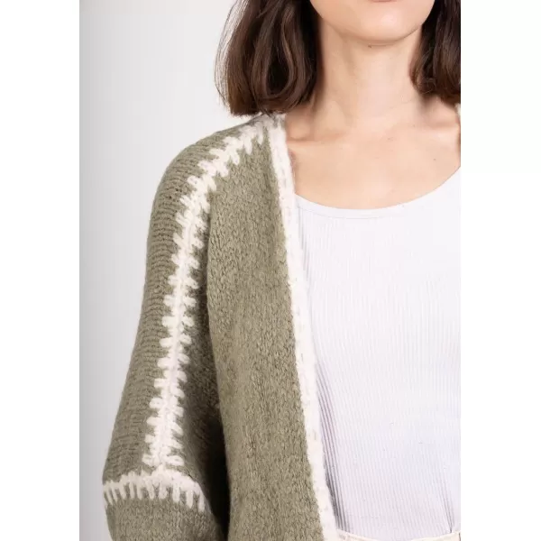 chouyatou Women Fall Open Front Color Block Cardigan Sweater Casual Striped Chunky Knit Oversized CardiganGreen