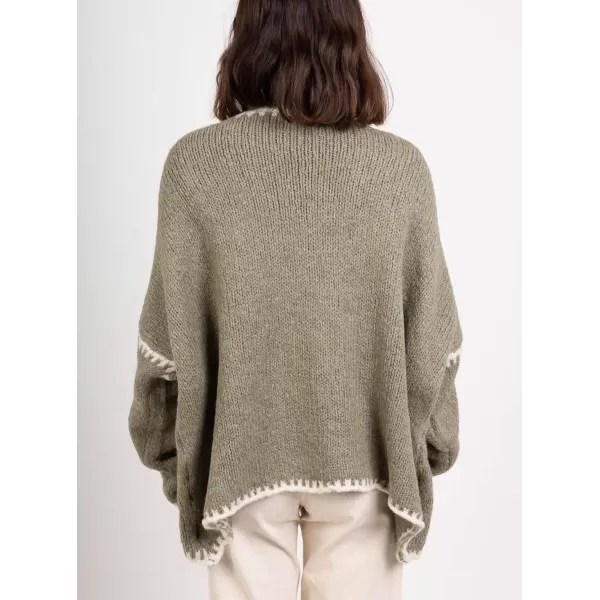 chouyatou Women Fall Open Front Color Block Cardigan Sweater Casual Striped Chunky Knit Oversized CardiganGreen