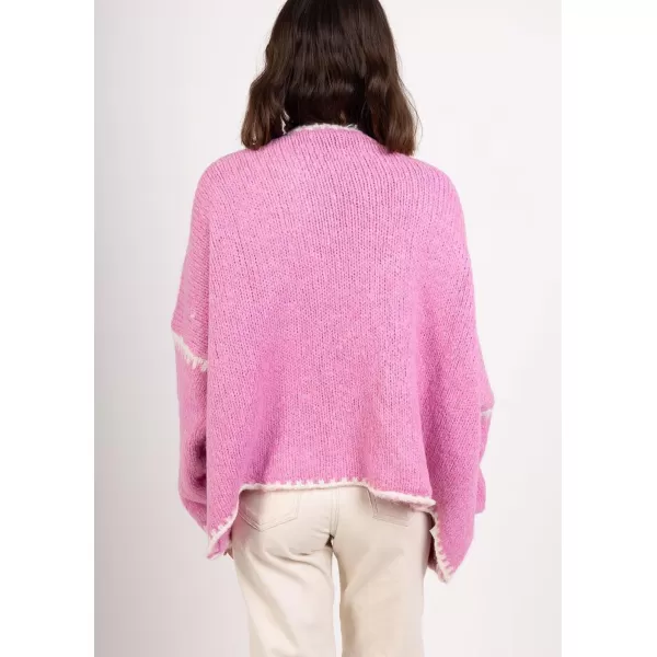 chouyatou Women Fall Open Front Color Block Cardigan Sweater Casual Striped Chunky Knit Oversized CardiganHot Pink
