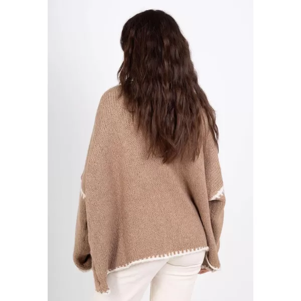 chouyatou Women Fall Open Front Color Block Cardigan Sweater Casual Striped Chunky Knit Oversized CardiganKhaki