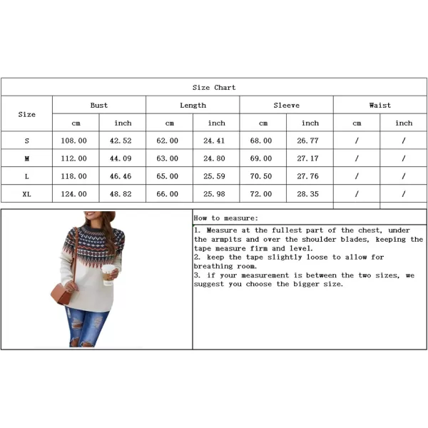 chouyatou Womens Casual Crewneck Knitted Fair Isle Print Sweater Pullover TopsWhite