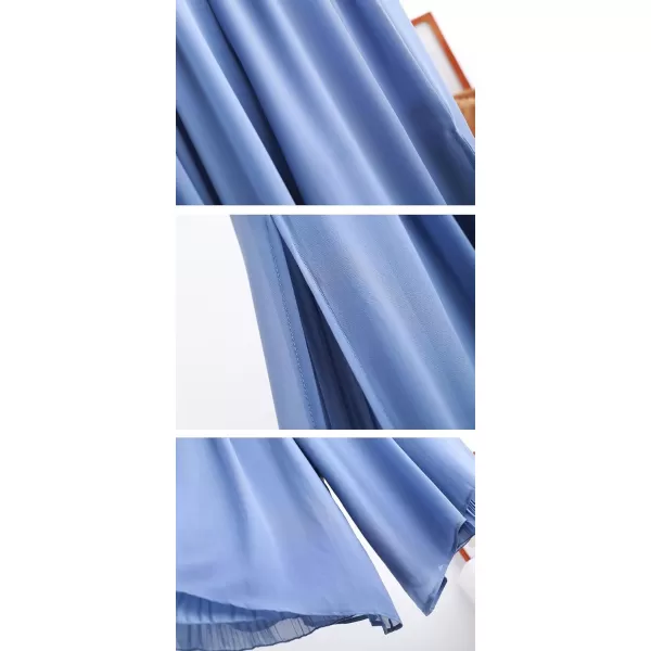 chouyatou Womens Chiffon Wide Leg Pants High Waist Pleated Culotte Palazzo Pants Side SlitBlue