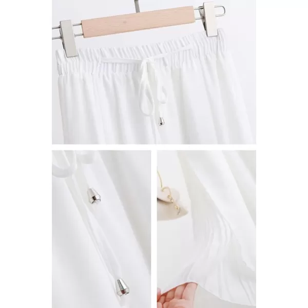 chouyatou Womens Chiffon Wide Leg Pants High Waist Pleated Culotte Palazzo Pants Side SlitWhite