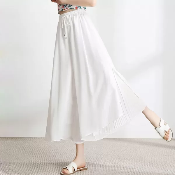 chouyatou Womens Chiffon Wide Leg Pants High Waist Pleated Culotte Palazzo Pants Side SlitWhite