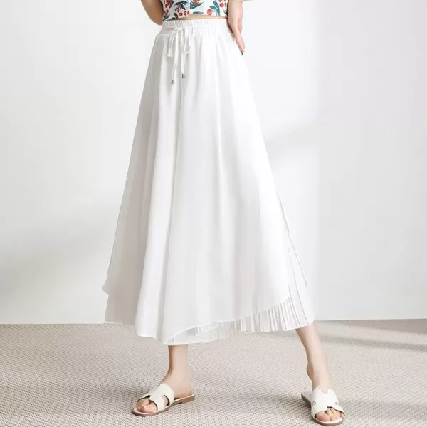 chouyatou Womens Chiffon Wide Leg Pants High Waist Pleated Culotte Palazzo Pants Side SlitWhite