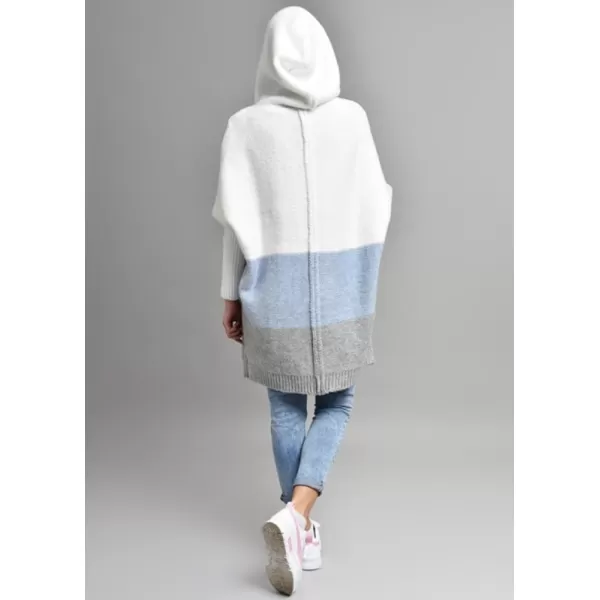 chouyatou Womens Color Block Hooded Cardigan Casual Loose Open Front Ribbed Knit Long Coatigan SweaterBlue