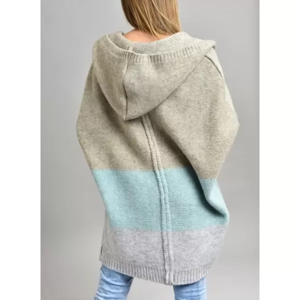 chouyatou Womens Color Block Hooded Cardigan Casual Loose Open Front Ribbed Knit Long Coatigan SweaterMint Green