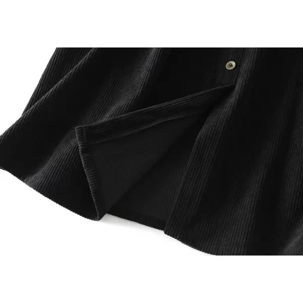 chouyatou Womens Cute ALine High Waist Pocket Midi Long Corduroy Skirt with BeltBlack