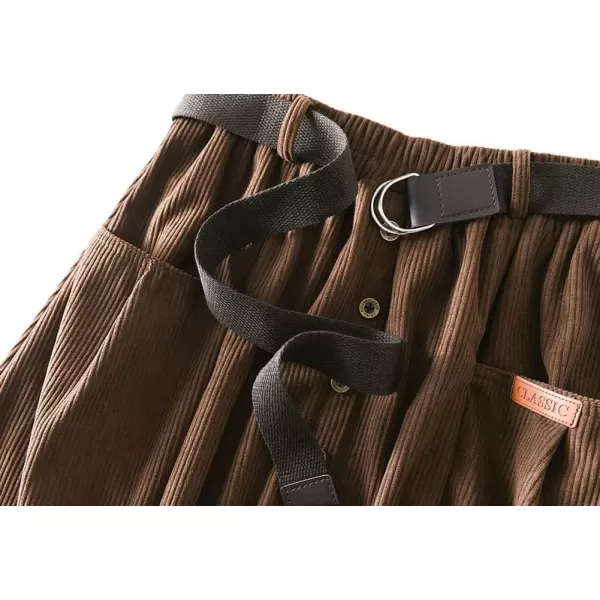 chouyatou Womens Cute ALine High Waist Pocket Midi Long Corduroy Skirt with BeltCoffee Brown