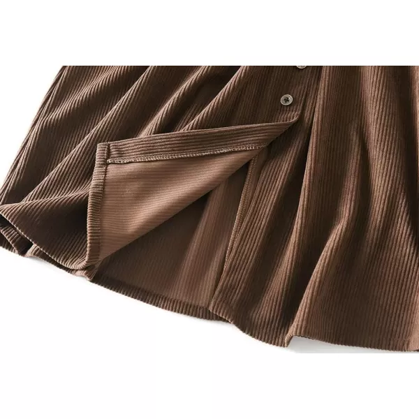 chouyatou Womens Cute ALine High Waist Pocket Midi Long Corduroy Skirt with BeltCoffee Brown