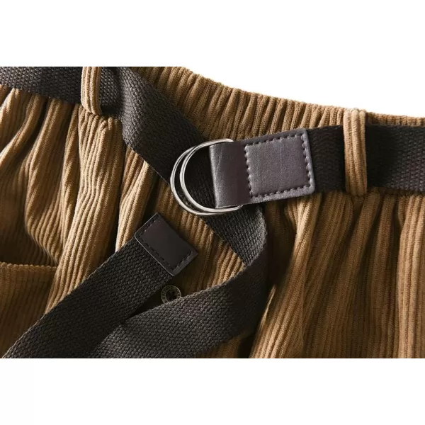chouyatou Womens Cute ALine High Waist Pocket Midi Long Corduroy Skirt with BeltLight Khaki