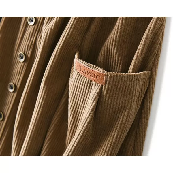 chouyatou Womens Cute ALine High Waist Pocket Midi Long Corduroy Skirt with BeltLight Khaki