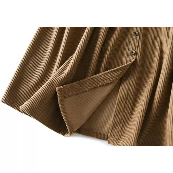 chouyatou Womens Cute ALine High Waist Pocket Midi Long Corduroy Skirt with BeltLight Khaki