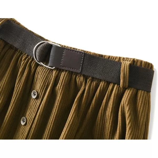 chouyatou Womens Cute ALine High Waist Pocket Midi Long Corduroy Skirt with BeltTurmeric Yellow