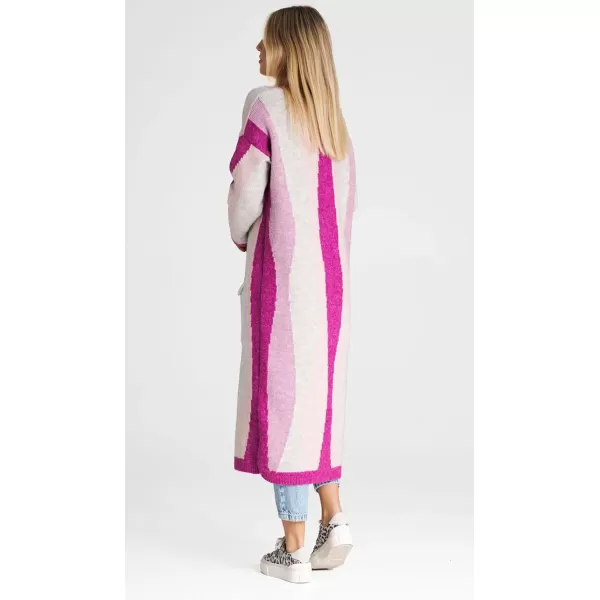 chouyatou Womens Fall Open Front Color Block Long Cardigan Sweater Coat Casual Vertical Striped CoatiganPurple