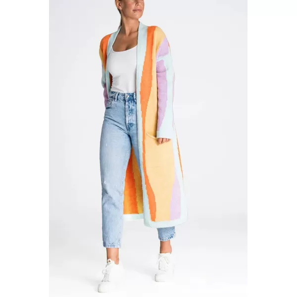chouyatou Womens Fall Open Front Color Block Long Cardigan Sweater Coat Casual Vertical Striped CoatiganYellow