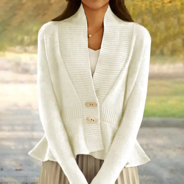 chouyatou Womens Fall Ribbed VNeck Vintage Cardigan Sweater Toggle Button Down Peplum Tops JacketBeige