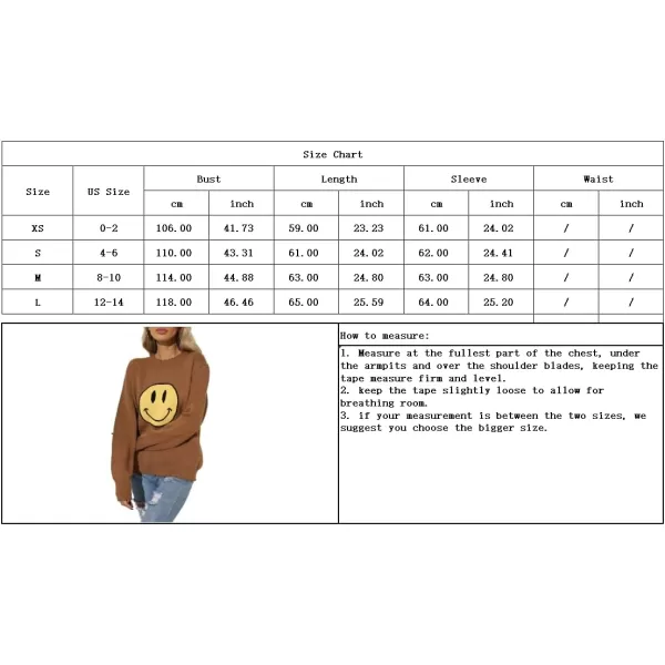 chouyatou Womens Fall Smile Face Jacquard Knit Pullover Sweater Loose Distressed Graphic Sweater TopApricot