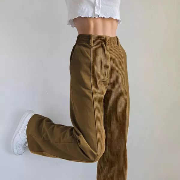chouyatou Womens High Waisted Corduroy Pants Straight Leg Spliced Casual PantsKhaki