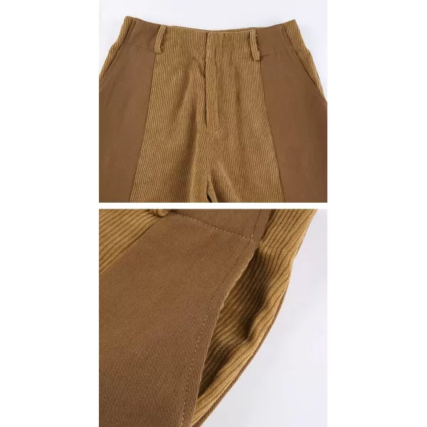 chouyatou Womens High Waisted Corduroy Pants Straight Leg Spliced Casual PantsKhaki