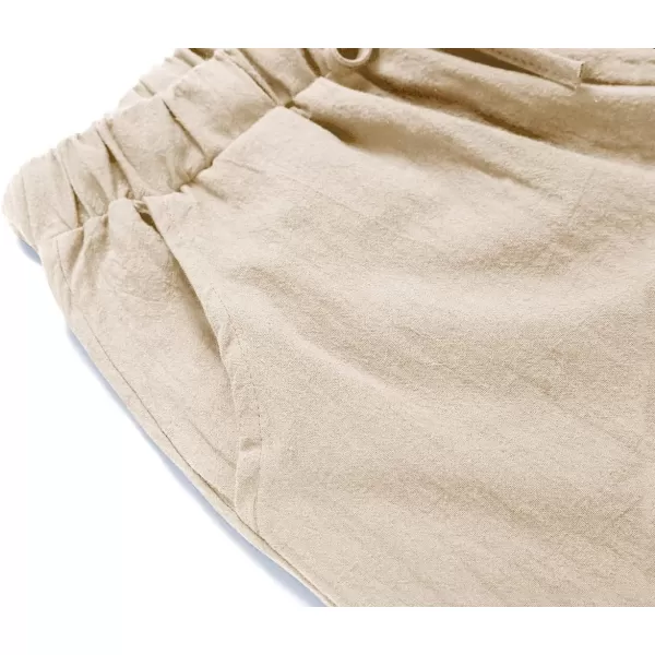 chouyatou Womens Summer Loose Drawstring Waist Beach Linen Wide Leg Pants PalazzoKhaki