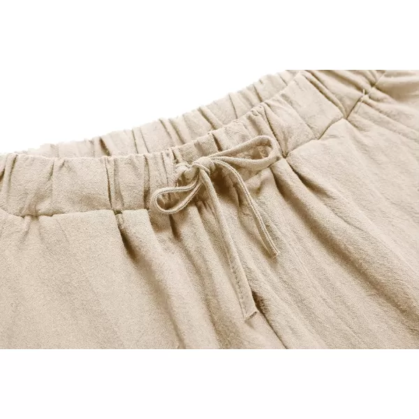 chouyatou Womens Summer Loose Drawstring Waist Beach Linen Wide Leg Pants PalazzoKhaki