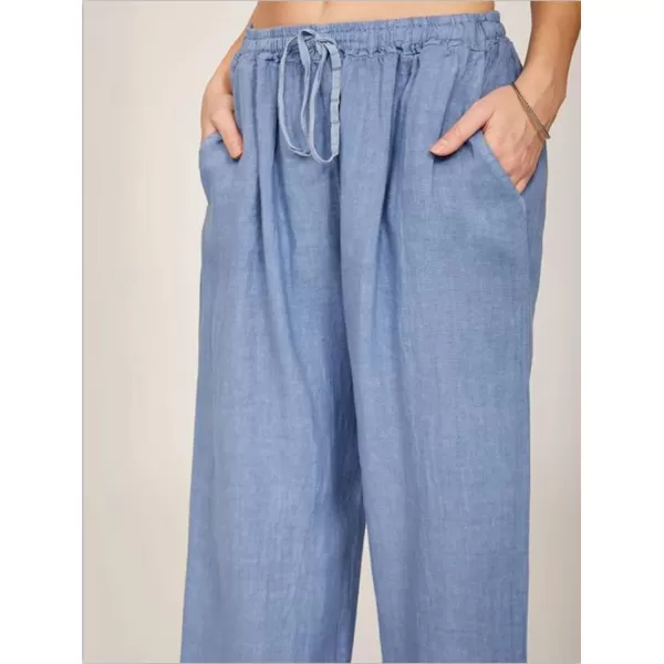 chouyatou Womens Summer Loose Drawstring Waist Beach Linen Wide Leg Pants PalazzoLight Blue