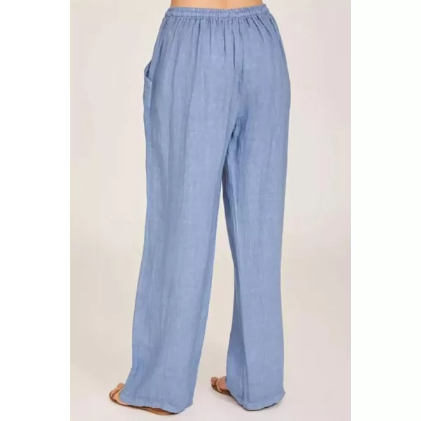 chouyatou Womens Summer Loose Drawstring Waist Beach Linen Wide Leg Pants PalazzoLight Blue