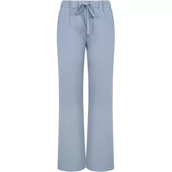 chouyatou Womens Summer Loose Drawstring Waist Beach Linen Wide Leg Pants PalazzoLight Blue