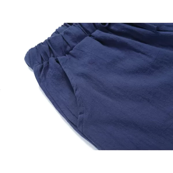 chouyatou Womens Summer Loose Drawstring Waist Beach Linen Wide Leg Pants PalazzoNavy Blue