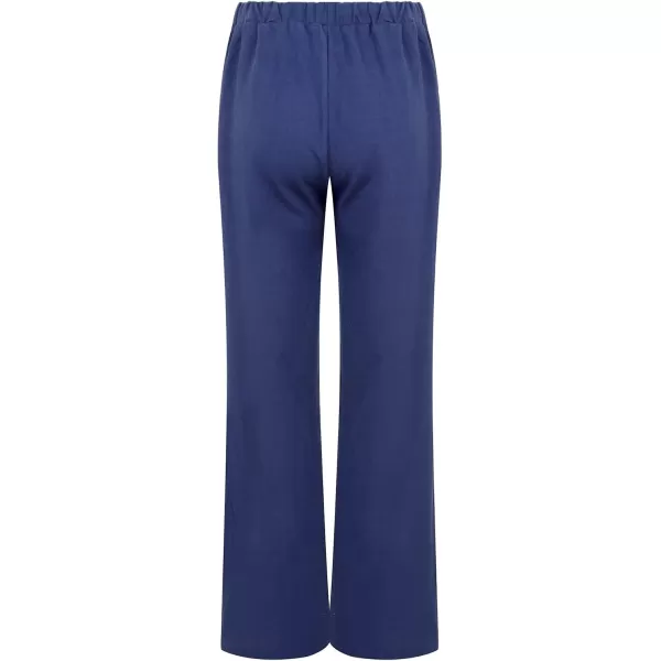 chouyatou Womens Summer Loose Drawstring Waist Beach Linen Wide Leg Pants PalazzoNavy Blue