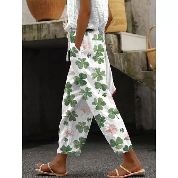 chouyatou Womens Vintage Floral Print High Elastic Waist Wide Leg Capri Beach Palazzo Pants with PocketsFloral White