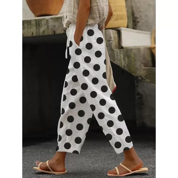 chouyatou Womens Vintage Floral Print High Elastic Waist Wide Leg Capri Beach Palazzo Pants with PocketsPolka Dot