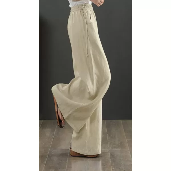 chouyatou Womens Wide Legs Elastic High Waisted Loose Fit Cotton Linen Pants PalazzoKhaki