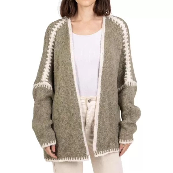 chouyatou Women Fall Open Front Color Block Cardigan Sweater Casual Striped Chunky Knit Oversized CardiganGreen